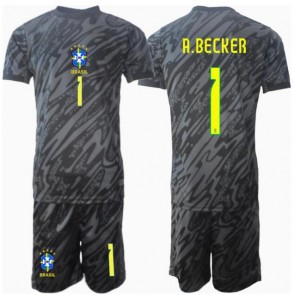 Brasilien Alisson Becker #1 Målvakt Bortatröja Barn Copa America 2024 Kortärmad (+ Korta byxor)