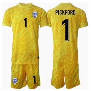 England Jordan Pickford #1 Målvakt Bortatröja Barn EM 2024 Kortärmad (+ Korta byxor)