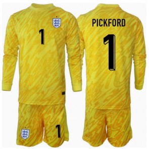 England Jordan Pickford #1 Målvakt Bortatröja Barn EM 2024 Långärmad (+ Korta byxor)
