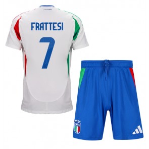 Italien Davide Frattesi #7 Bortatröja Barn EM 2024 Kortärmad (+ Korta byxor)