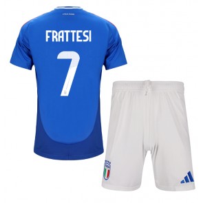 Italien Davide Frattesi #7 Hemmatröja Barn EM 2024 Kortärmad (+ Korta byxor)