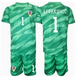 Kroatien Dominik Livakovic #1 Målvakt Bortatröja Barn EM 2024 Kortärmad (+ Korta byxor)