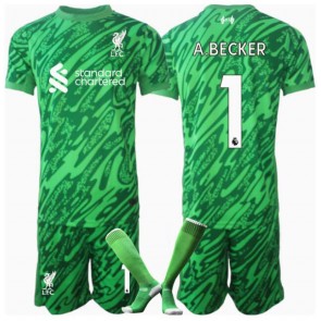 Liverpool Alisson Becker #1 Målvakt Bortatröja Barn 2024-25 Kortärmad (+ Korta byxor)