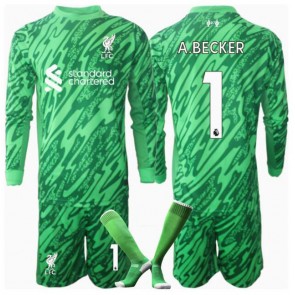Liverpool Alisson Becker #1 Målvakt Bortatröja Barn 2024-25 Långärmad (+ Korta byxor)