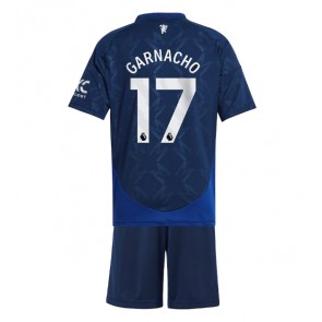 Manchester United Alejandro Garnacho #17 Bortatröja Barn 2024-25 Kortärmad (+ Korta byxor)