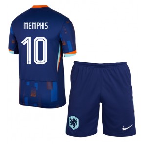 Nederländerna Memphis Depay #10 Bortatröja Barn EM 2024 Kortärmad (+ Korta byxor)
