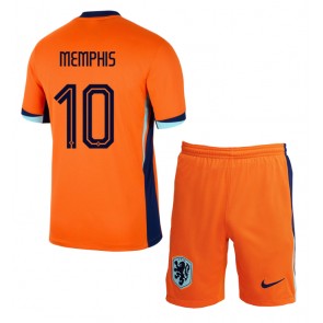 Nederländerna Memphis Depay #10 Hemmatröja Barn EM 2024 Kortärmad (+ Korta byxor)