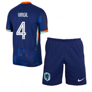 Nederländerna Virgil van Dijk #4 Bortatröja Barn EM 2024 Kortärmad (+ Korta byxor)