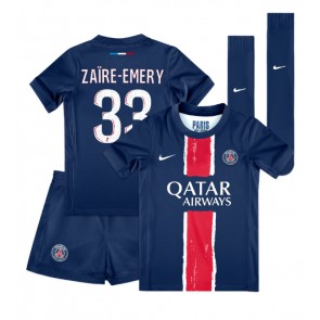 Paris Saint-Germain Warren Zaire-Emery #33 Hemmatröja Barn 2024-25 Kortärmad (+ Korta byxor)