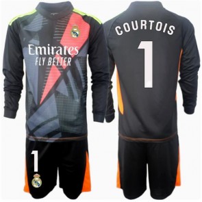 Real Madrid Thibaut Courtois #1 Målvakt Bortatröja Barn 2024-25 Långärmad (+ Korta byxor)