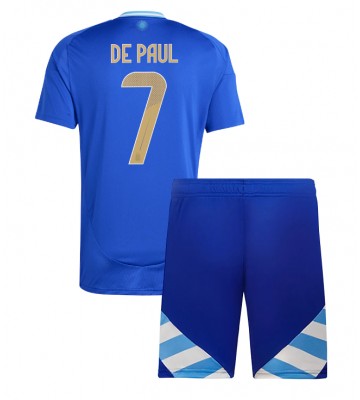 Argentina Rodrigo De Paul #7 Bortatröja Barn Copa America 2024 Kortärmad (+ Korta byxor)