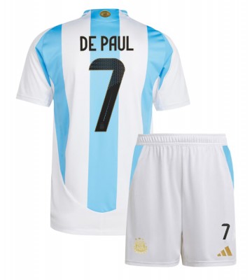 Argentina Rodrigo De Paul #7 Hemmatröja Barn Copa America 2024 Kortärmad (+ Korta byxor)