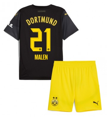 Borussia Dortmund Donyell Malen #21 Bortatröja Barn 2024-25 Kortärmad (+ Korta byxor)