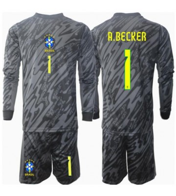 Brasilien Alisson Becker #1 Målvakt Bortatröja Barn Copa America 2024 Långärmad (+ Korta byxor)