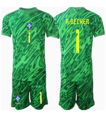 Brasilien Alisson Becker #1 Målvakt Hemmatröja Barn Copa America 2024 Kortärmad (+ Korta byxor)