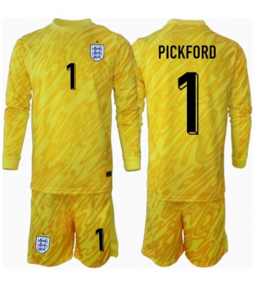 England Jordan Pickford #1 Målvakt Bortatröja Barn EM 2024 Långärmad (+ Korta byxor)