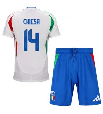 Italien Federico Chiesa #14 Bortatröja Barn EM 2024 Kortärmad (+ Korta byxor)