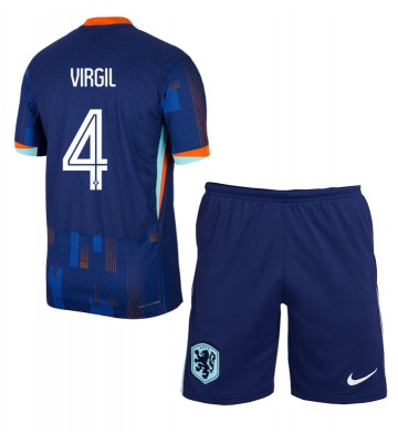 Nederländerna Virgil van Dijk #4 Bortatröja Barn EM 2024 Kortärmad (+ Korta byxor)